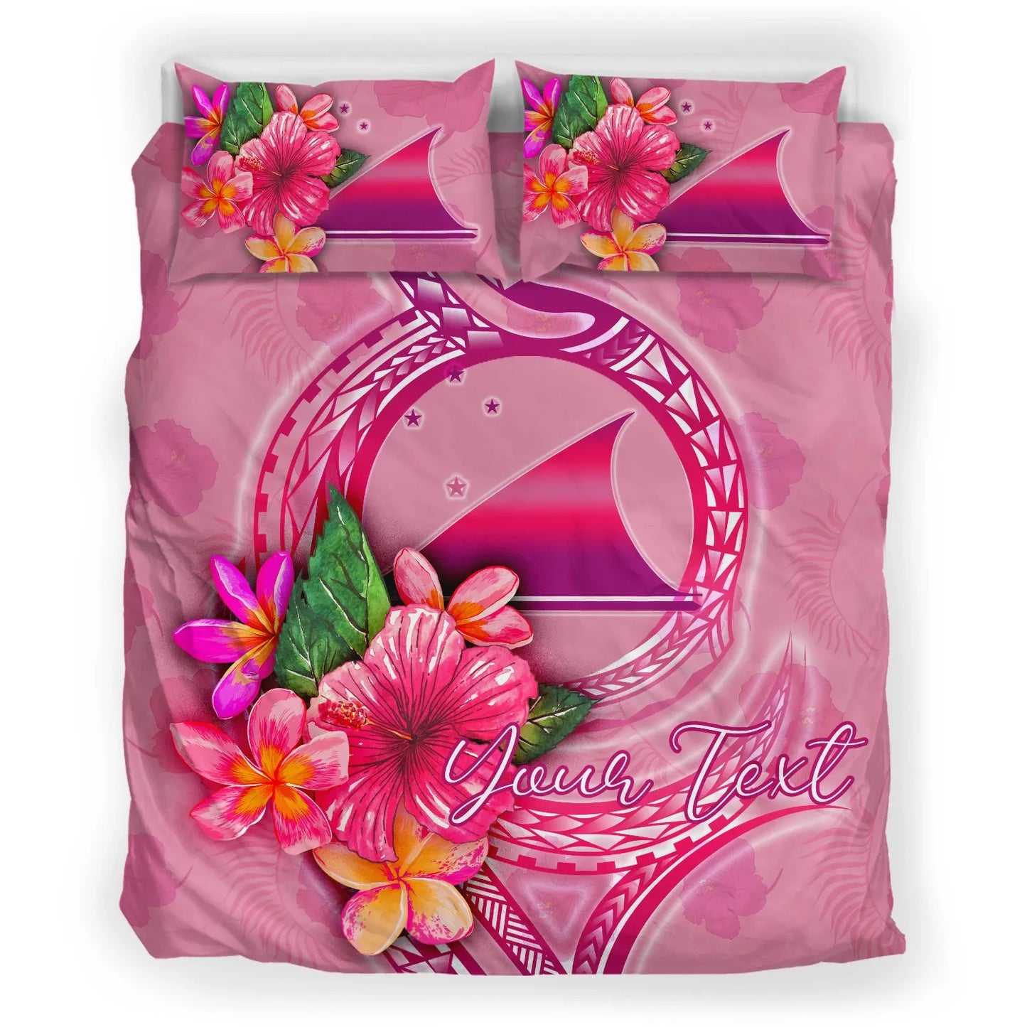 Tokelau Polynesian Custom Personalised Bedding Set - Floral With Seal Pink