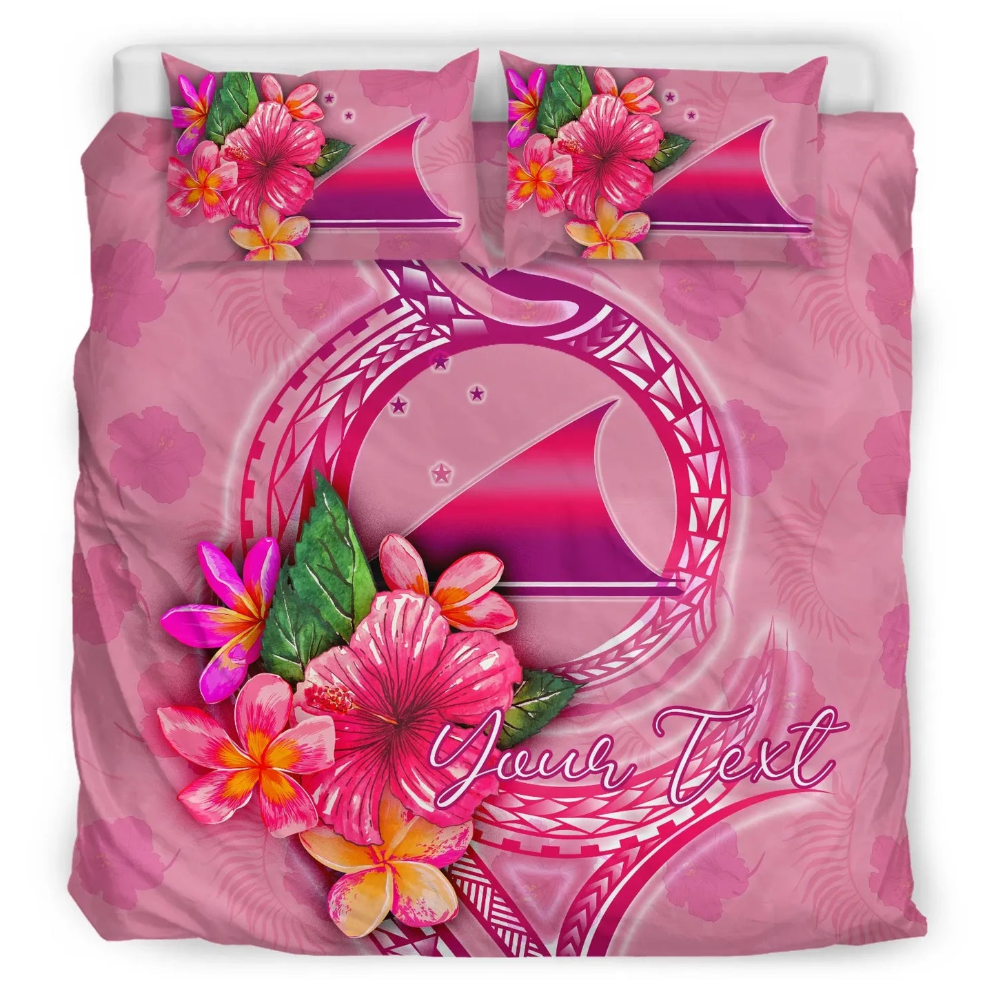 Tokelau Polynesian Custom Personalised Bedding Set - Floral With Seal Pink