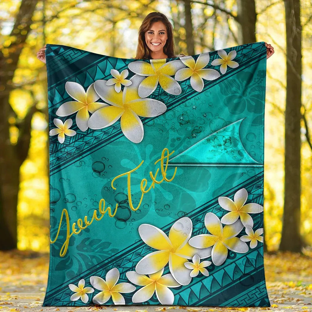 Tokelau Polynesian Custom Personalised Blanket - Plumeria With Blue Ocean