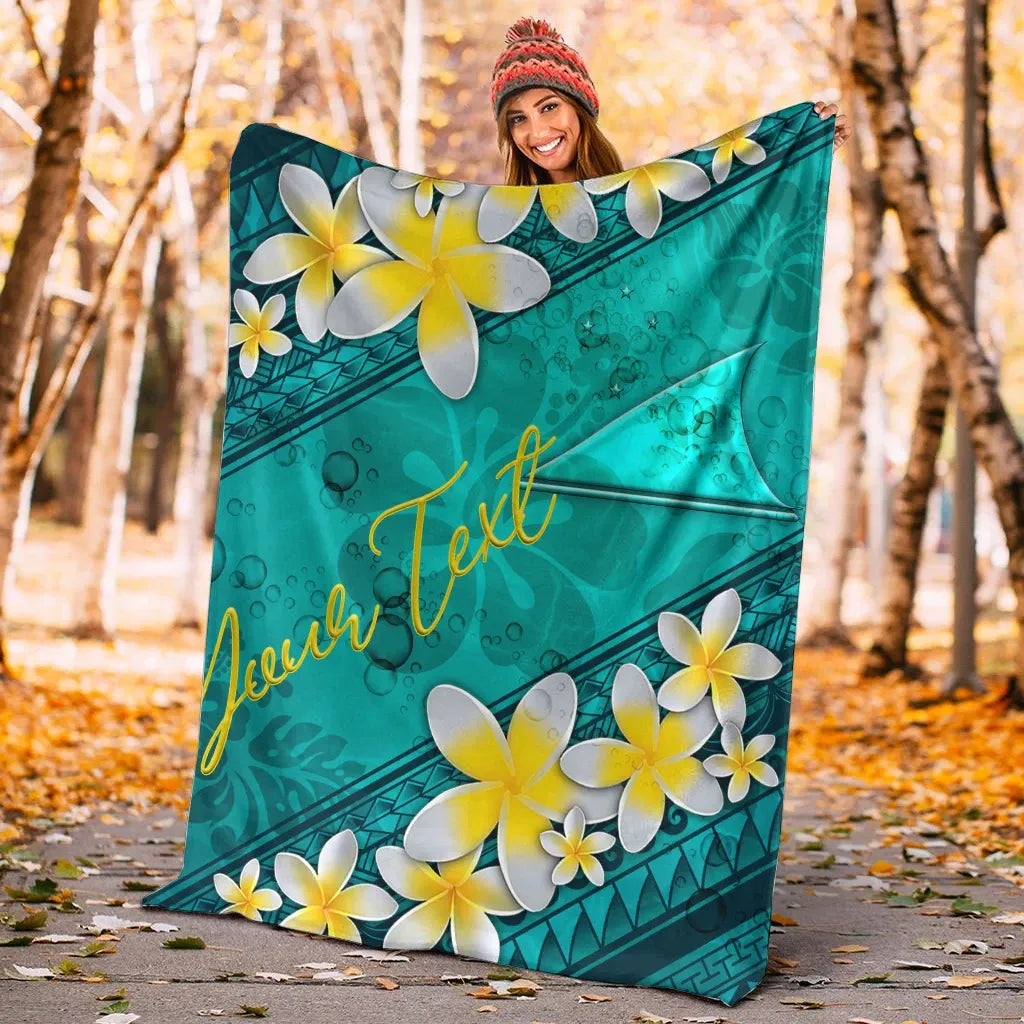 Tokelau Polynesian Custom Personalised Blanket - Plumeria With Blue Ocean