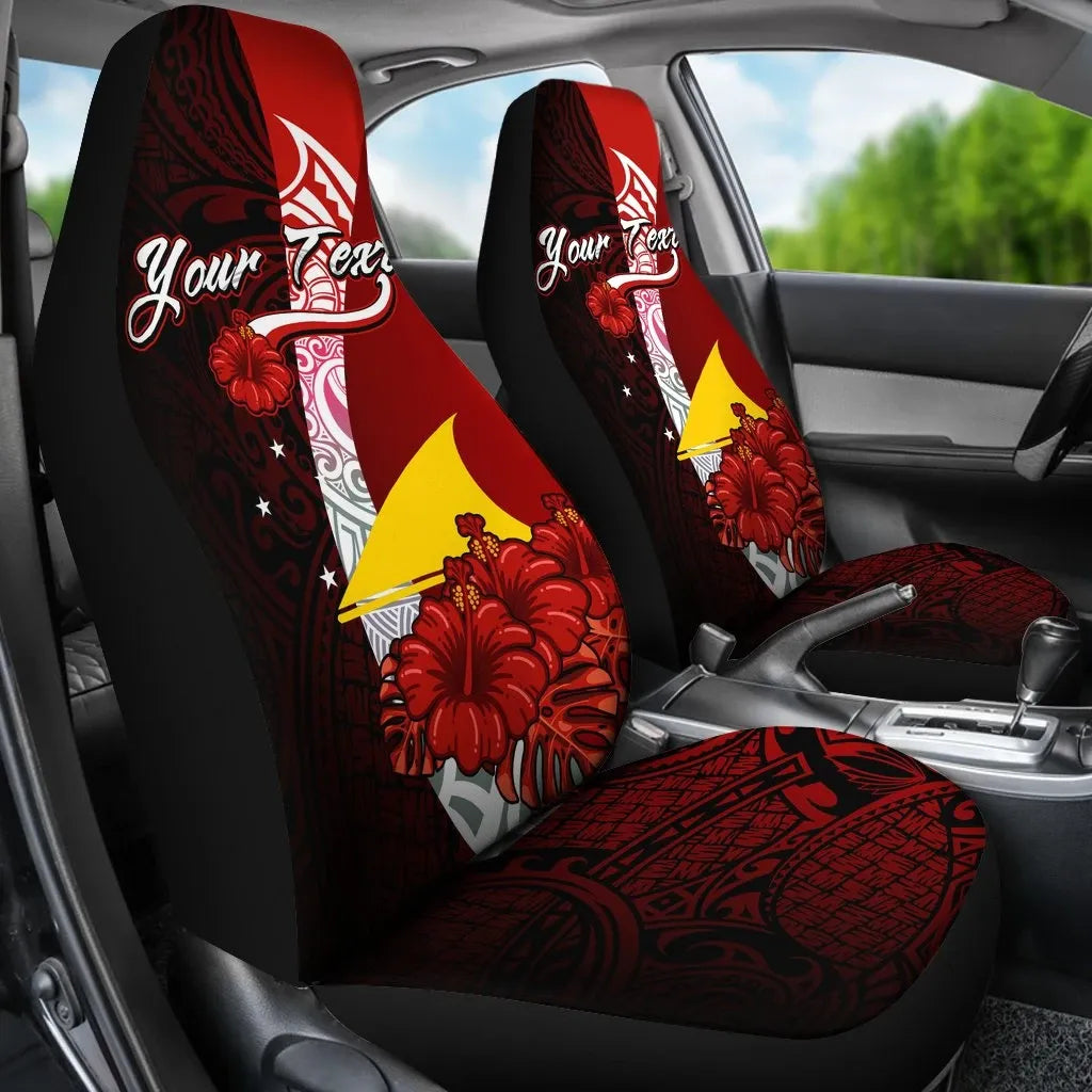 Tokelau Polynesian Custom Personalised Car Seat Covers - Coat Of Arm With Hibiscus