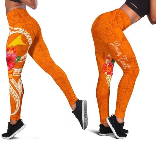 Tokelau Polynesian Custom Personalised Legging - Orange Floral With Seal