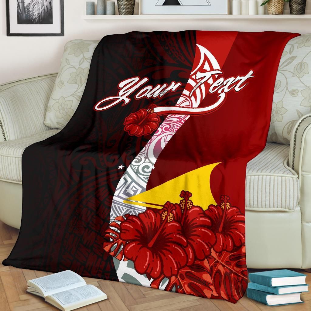 Tokelau Polynesian Custom Personalised Premium Blanket - Coat Of Arm With Hibiscus