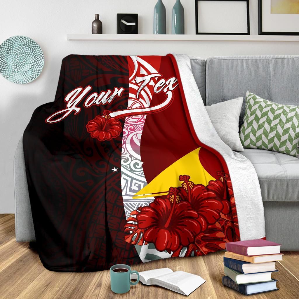Tokelau Polynesian Custom Personalised Premium Blanket - Coat Of Arm With Hibiscus