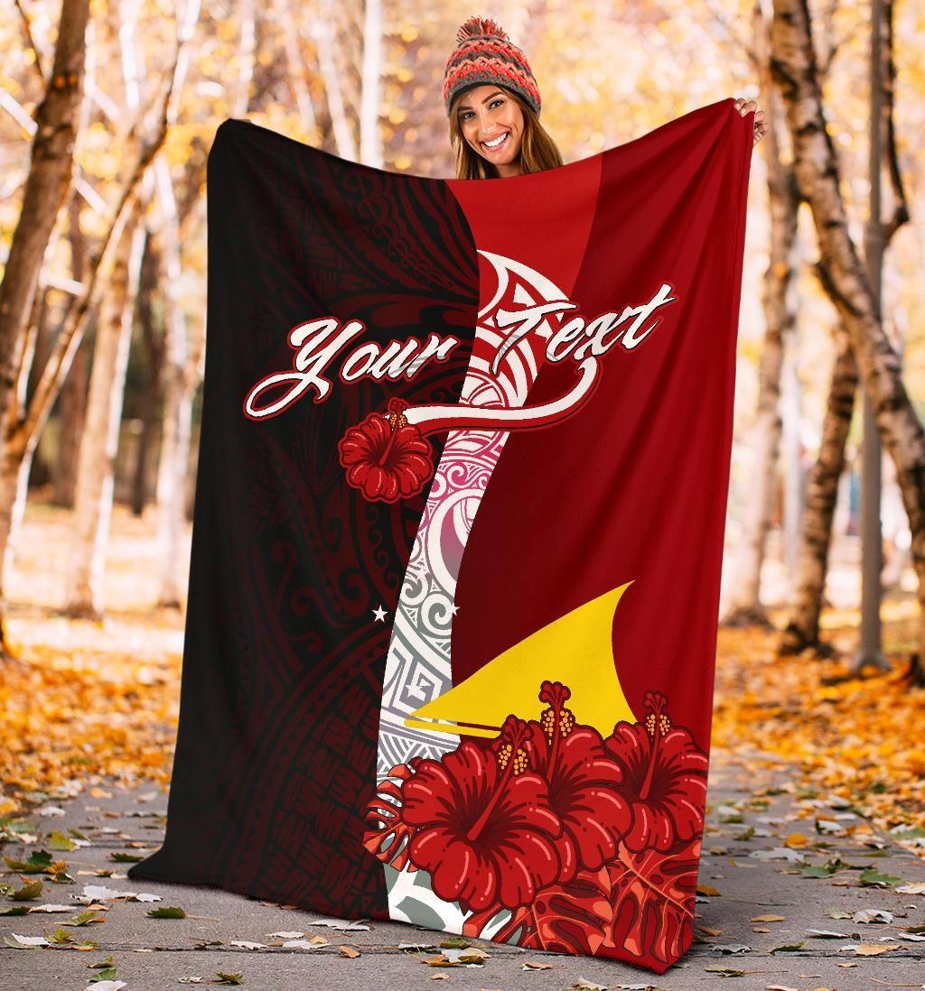 Tokelau Polynesian Custom Personalised Premium Blanket - Coat Of Arm With Hibiscus