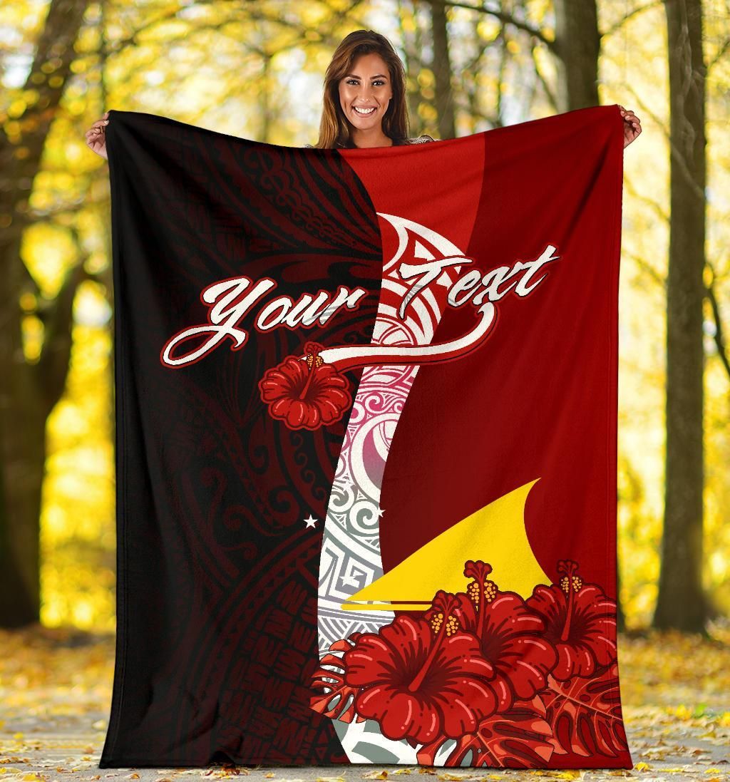Tokelau Polynesian Custom Personalised Premium Blanket - Coat Of Arm With Hibiscus