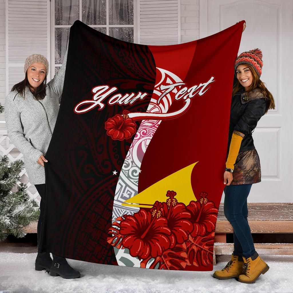 Tokelau Polynesian Custom Personalised Premium Blanket - Coat Of Arm With Hibiscus