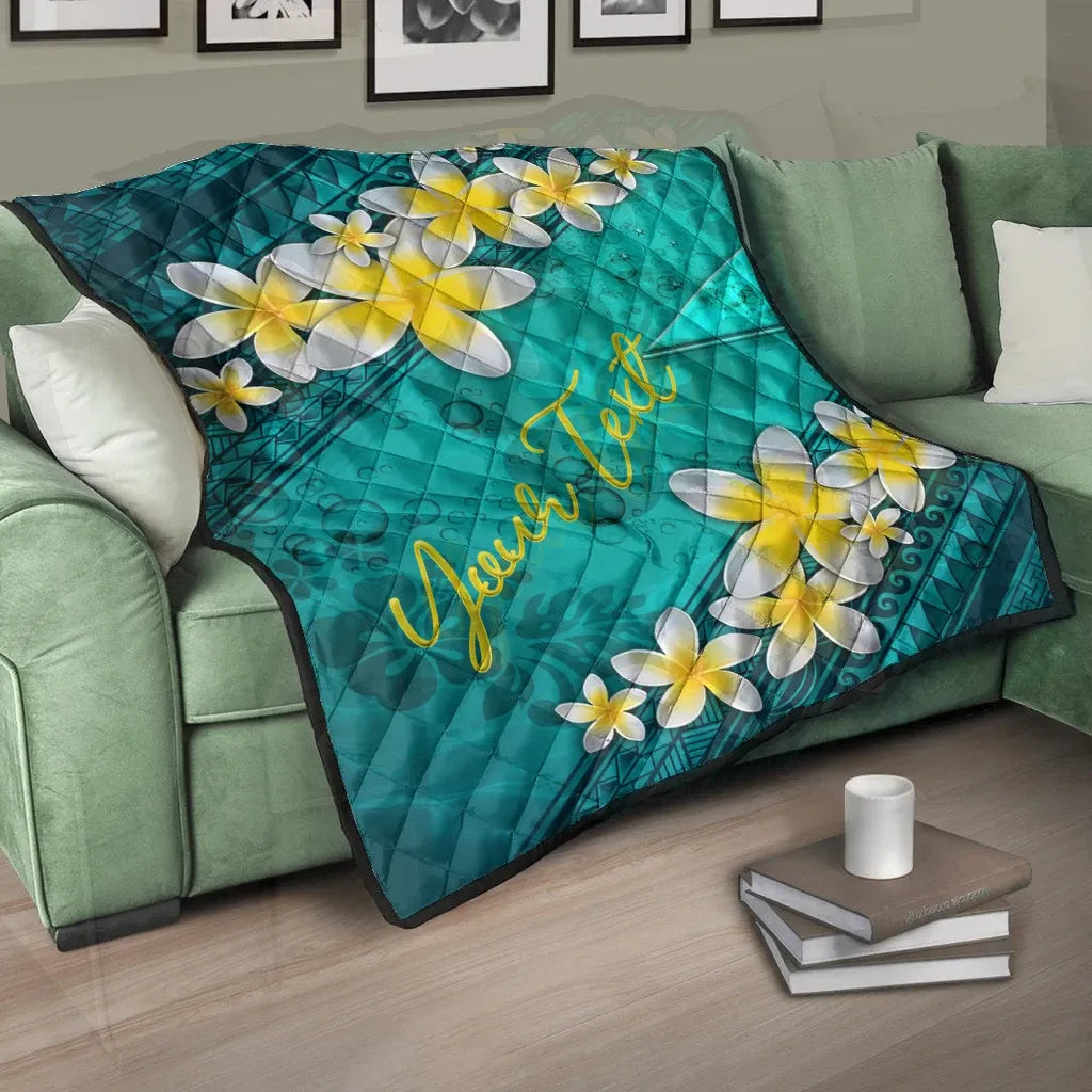 Tokelau Polynesian Custom Personalised Quilt - Plumeria With Blue Ocean