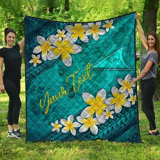 Tokelau Polynesian Custom Personalised Quilt - Plumeria With Blue Ocean