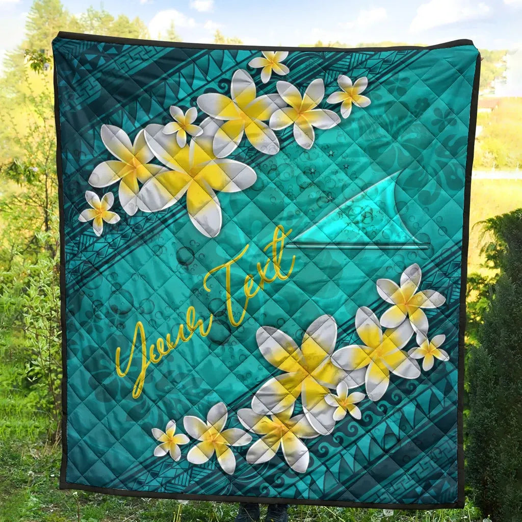Tokelau Polynesian Custom Personalised Quilt - Plumeria With Blue Ocean