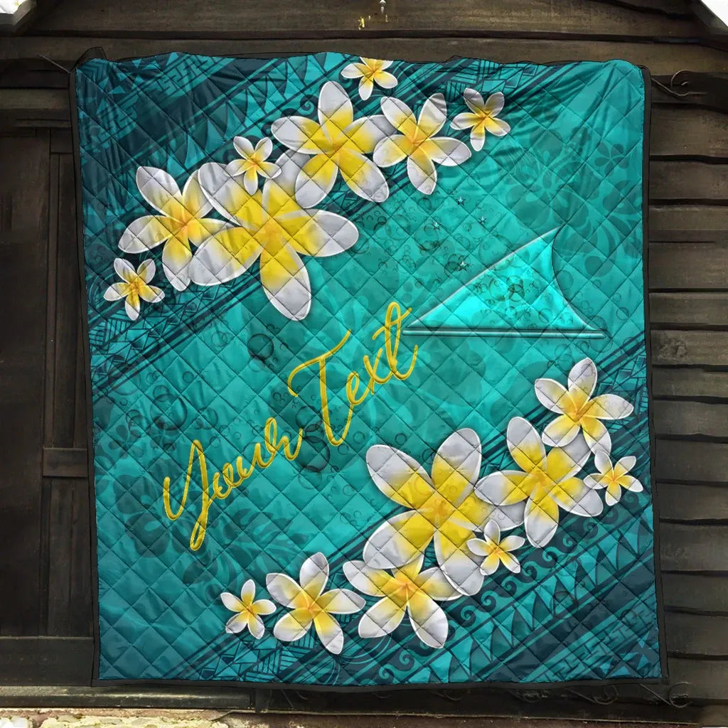 Tokelau Polynesian Custom Personalised Quilt - Plumeria With Blue Ocean