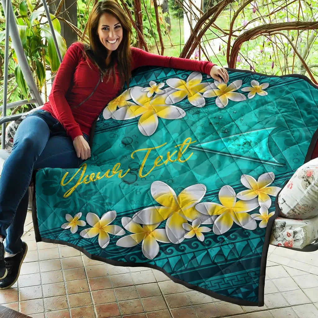 Tokelau Polynesian Custom Personalised Quilt - Plumeria With Blue Ocean