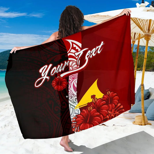 Tokelau Polynesian Custom Personalised Sarong - Coat Of Arm With Hibiscus