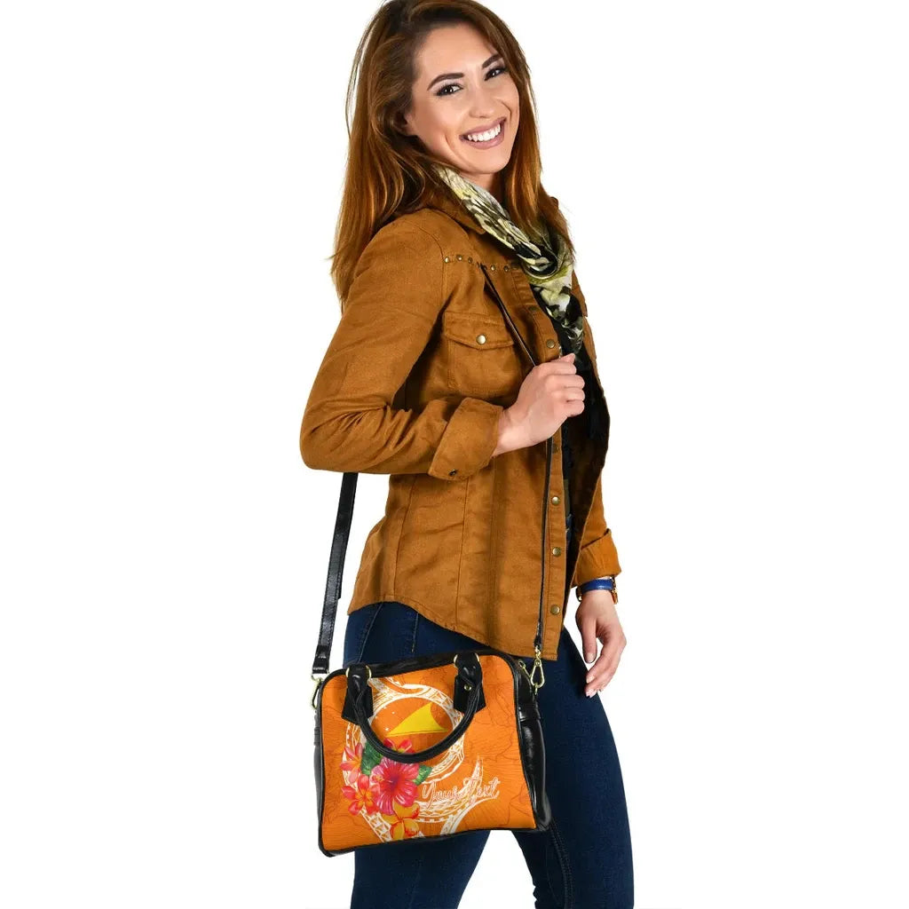 Tokelau Polynesian Custom Personalised Shoulder Handbag - Orange Floral With Seal
