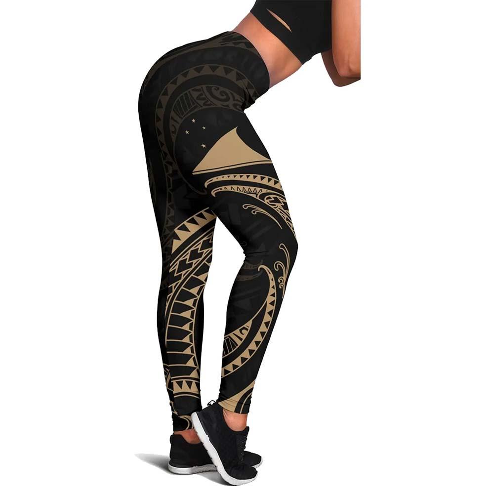 Tokelau Polynesian Legging - Gold Tribal Wave