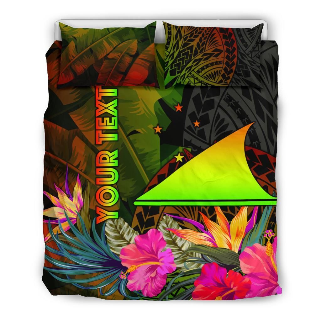 Tokelau Polynesian Personalised Bedding Set - Hibiscus And Banana Leaves
