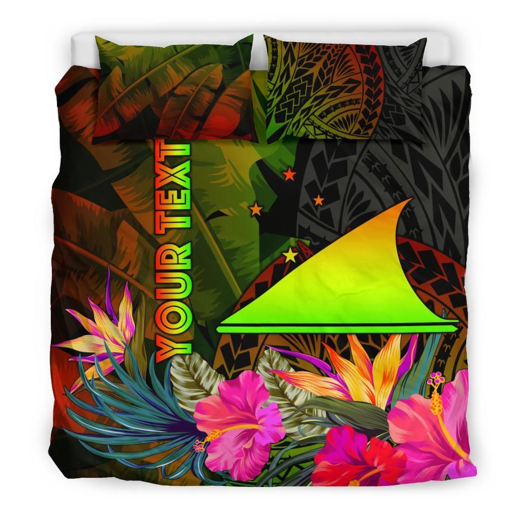 Tokelau Polynesian Personalised Bedding Set - Hibiscus And Banana Leaves