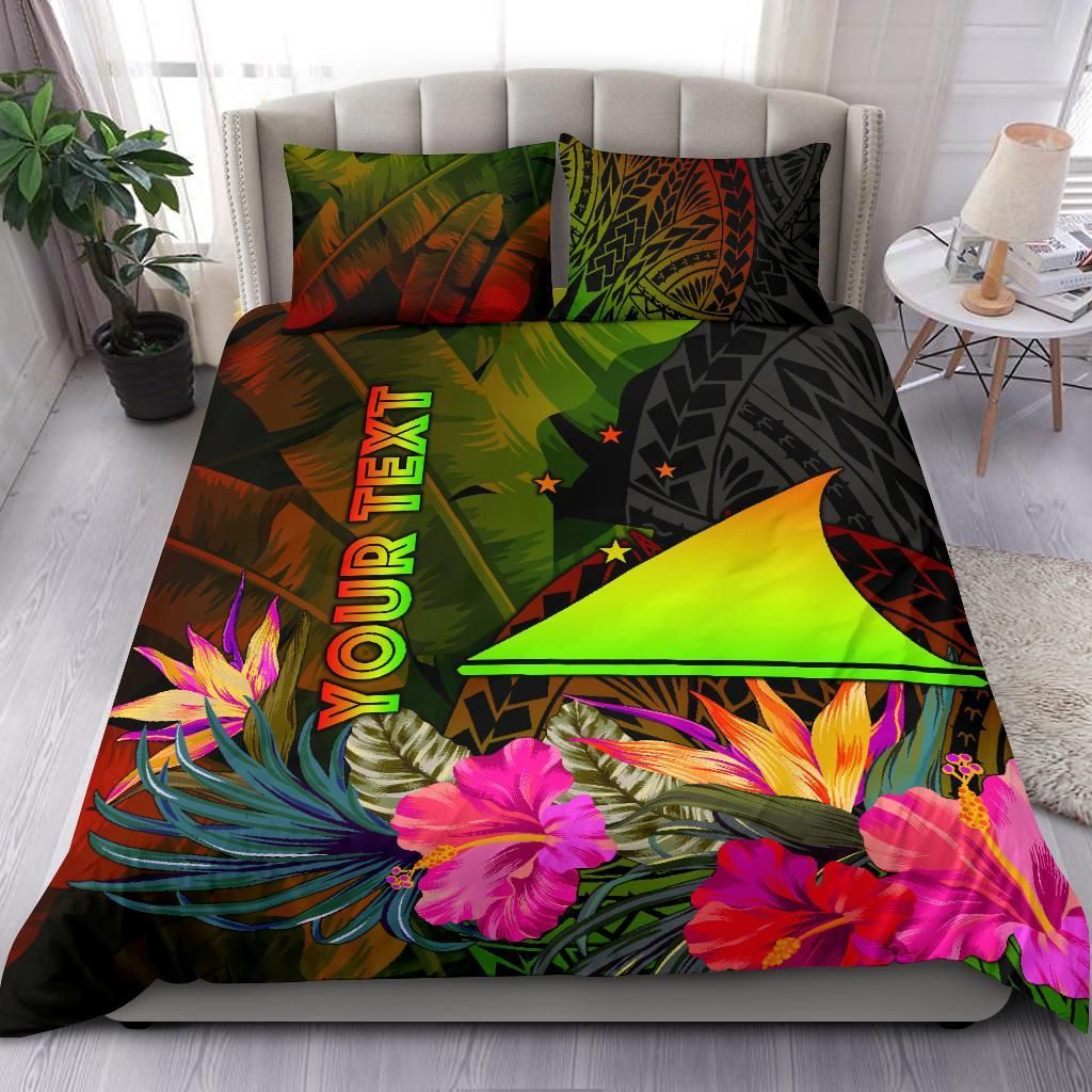 Tokelau Polynesian Personalised Bedding Set - Hibiscus And Banana Leaves
