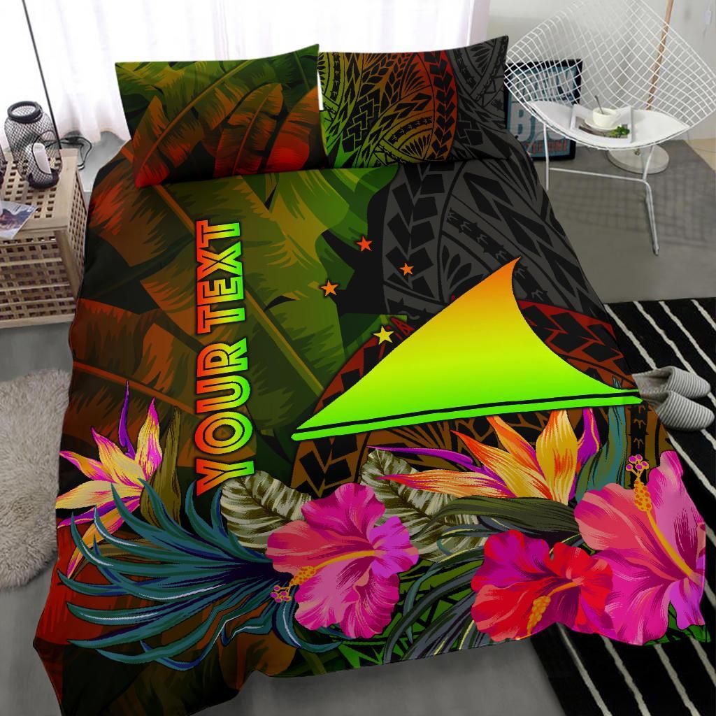 Tokelau Polynesian Personalised Bedding Set - Hibiscus And Banana Leaves