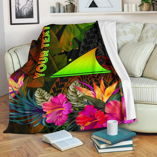 Tokelau Polynesian Personalised Premium Blanket - Hibiscus and Banana Leaves