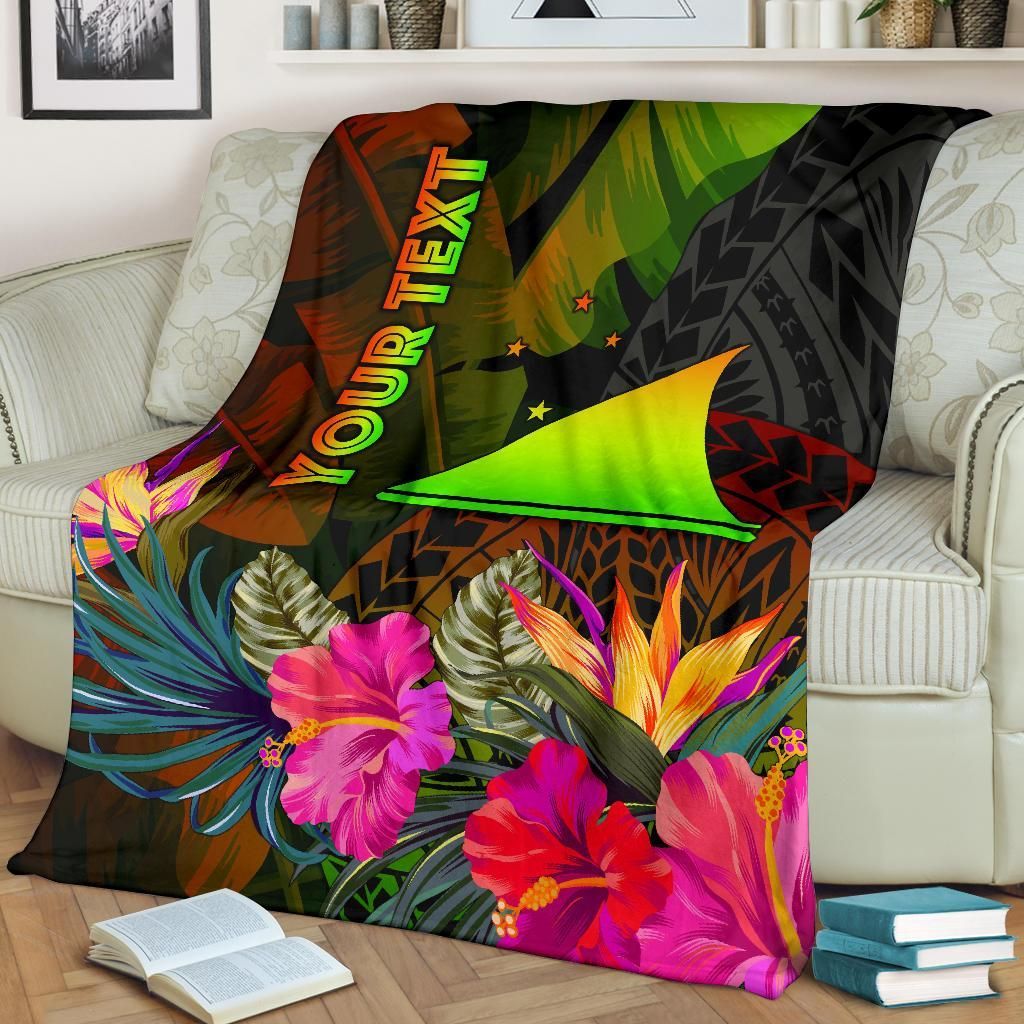 Tokelau Polynesian Personalised Premium Blanket - Hibiscus and Banana Leaves