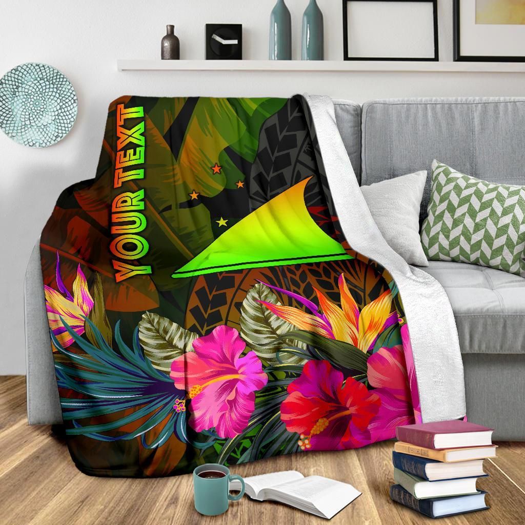 Tokelau Polynesian Personalised Premium Blanket - Hibiscus and Banana Leaves