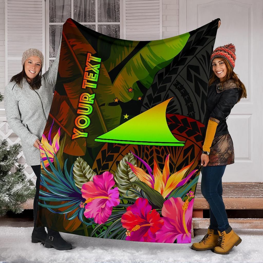 Tokelau Polynesian Personalised Premium Blanket - Hibiscus and Banana Leaves