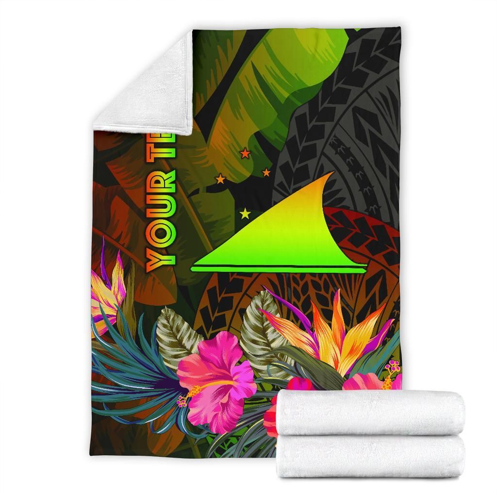 Tokelau Polynesian Personalised Premium Blanket - Hibiscus and Banana Leaves