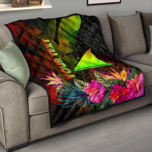 Tokelau Polynesian Personalised Premium quilt - Hibiscus and Banana Leaves