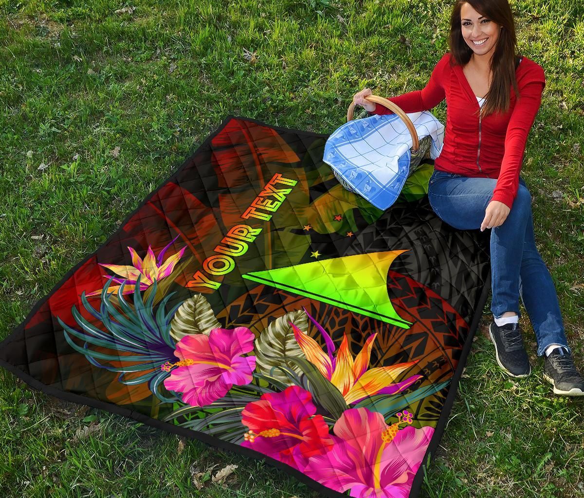Tokelau Polynesian Personalised Premium quilt - Hibiscus and Banana Leaves