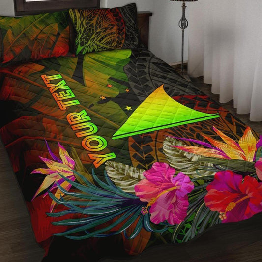 Tokelau Polynesian Personalised Quilt Bed Set - Hibiscus and Banana Leaves