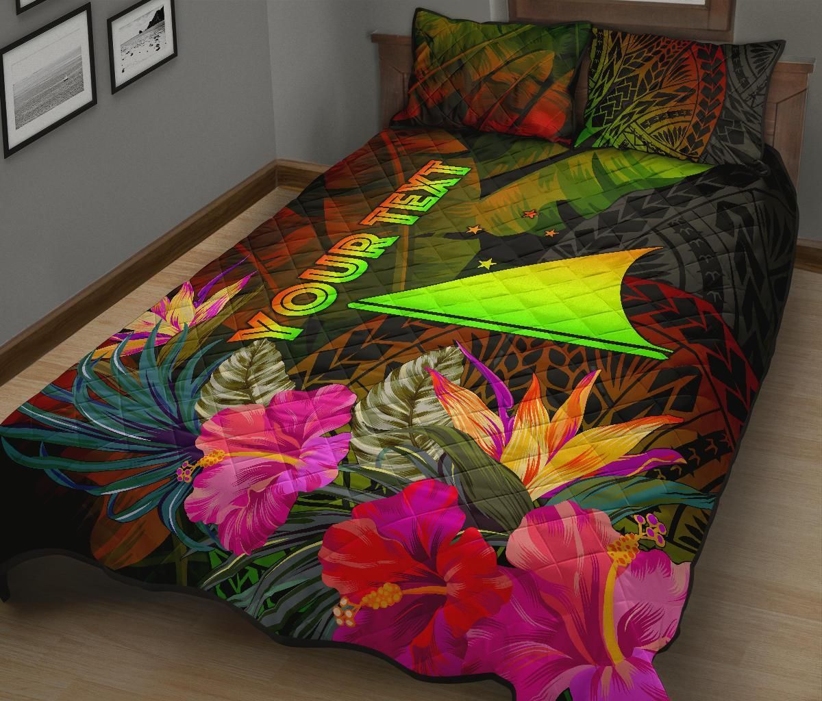 Tokelau Polynesian Personalised Quilt Bed Set - Hibiscus and Banana Leaves