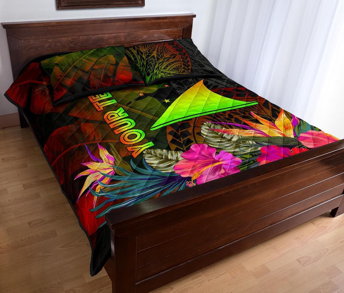 Tokelau Polynesian Personalised Quilt Bed Set - Hibiscus and Banana Leaves