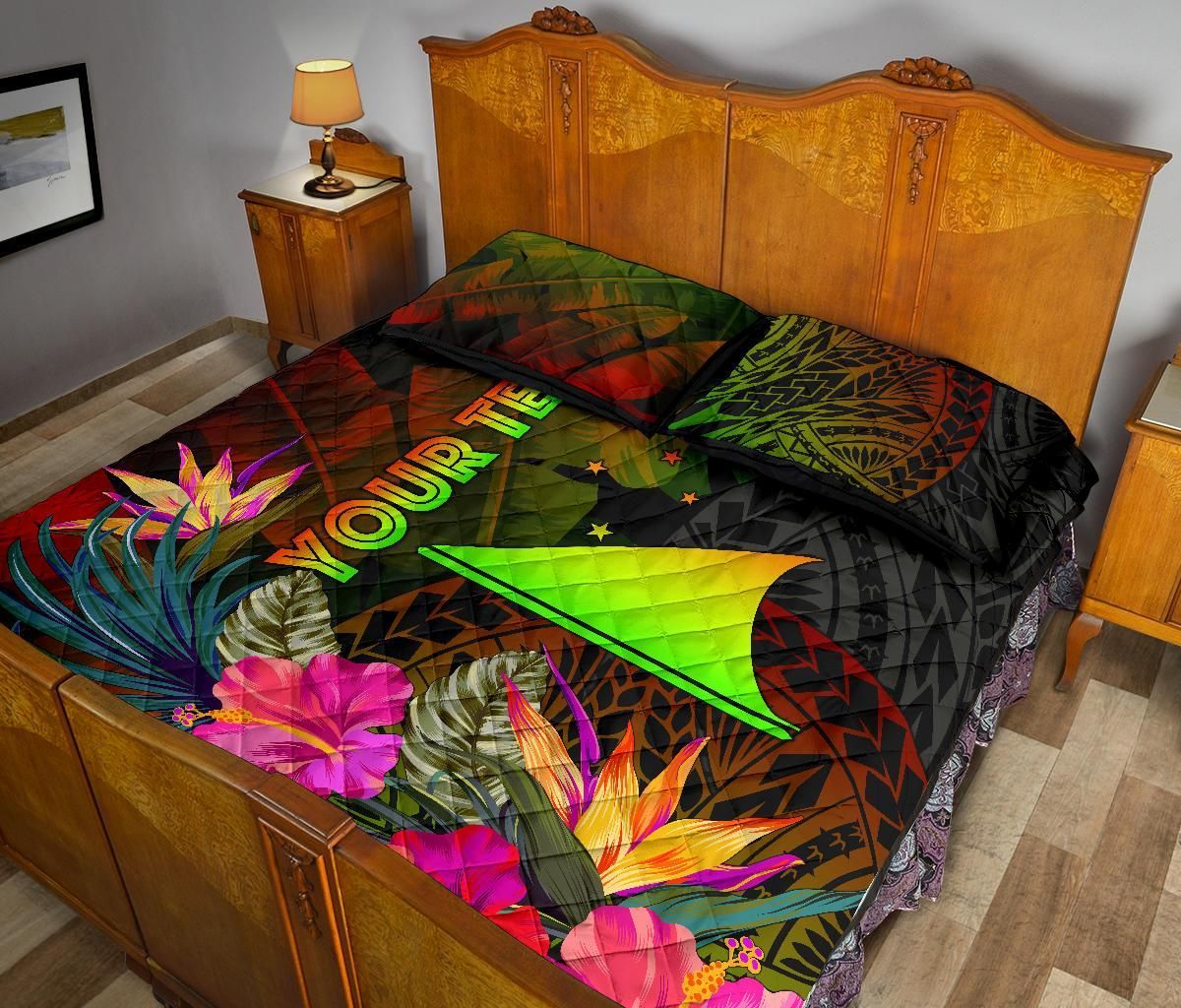 Tokelau Polynesian Personalised Quilt Bed Set - Hibiscus and Banana Leaves