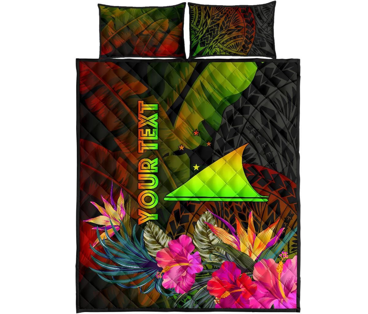 Tokelau Polynesian Personalised Quilt Bed Set - Hibiscus and Banana Leaves