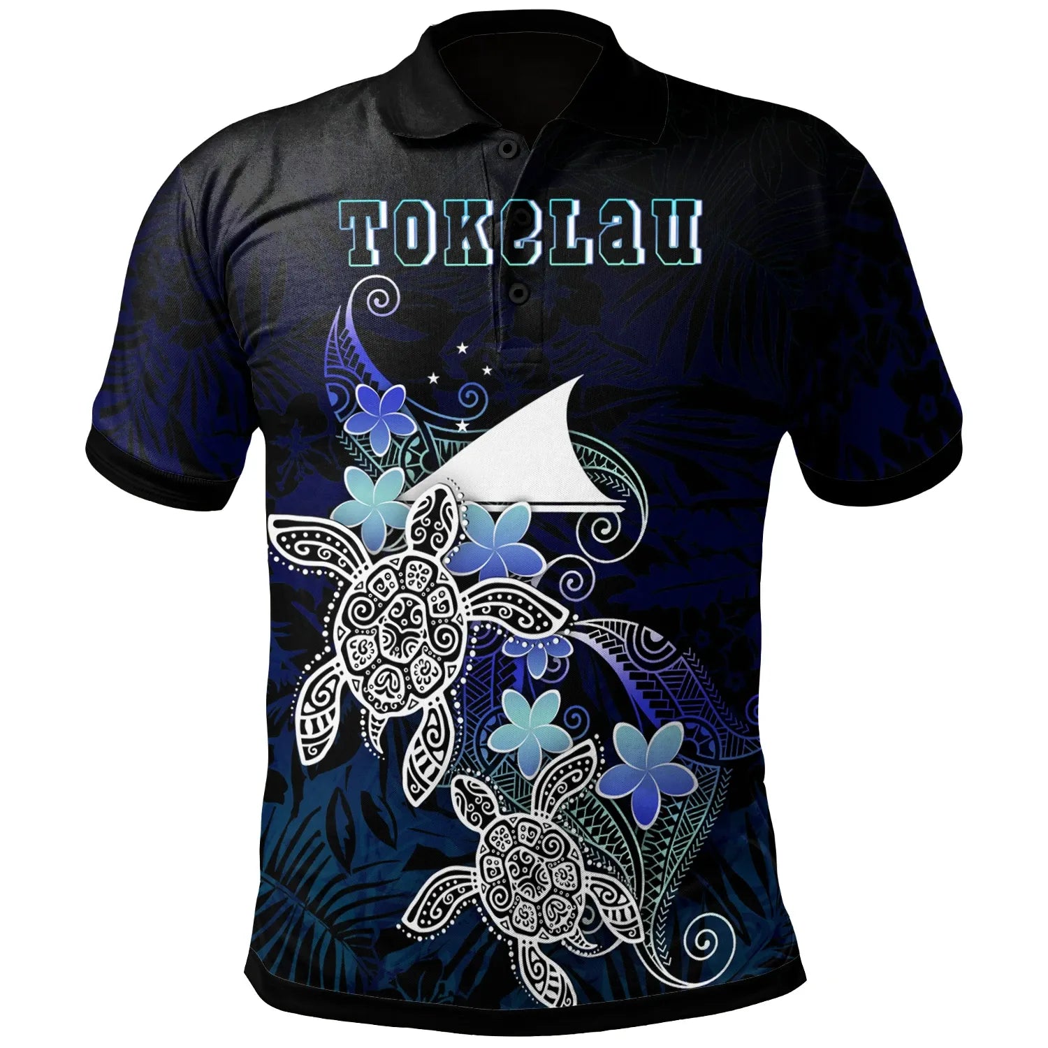 Tokelau Polynesian Polo Shirt - Blue Turtle Couple
