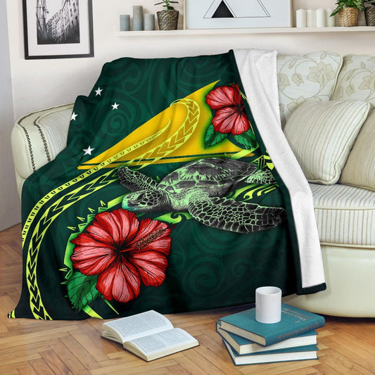 Tokelau Polynesian Premium Blanket - Green Turtle Hibiscus