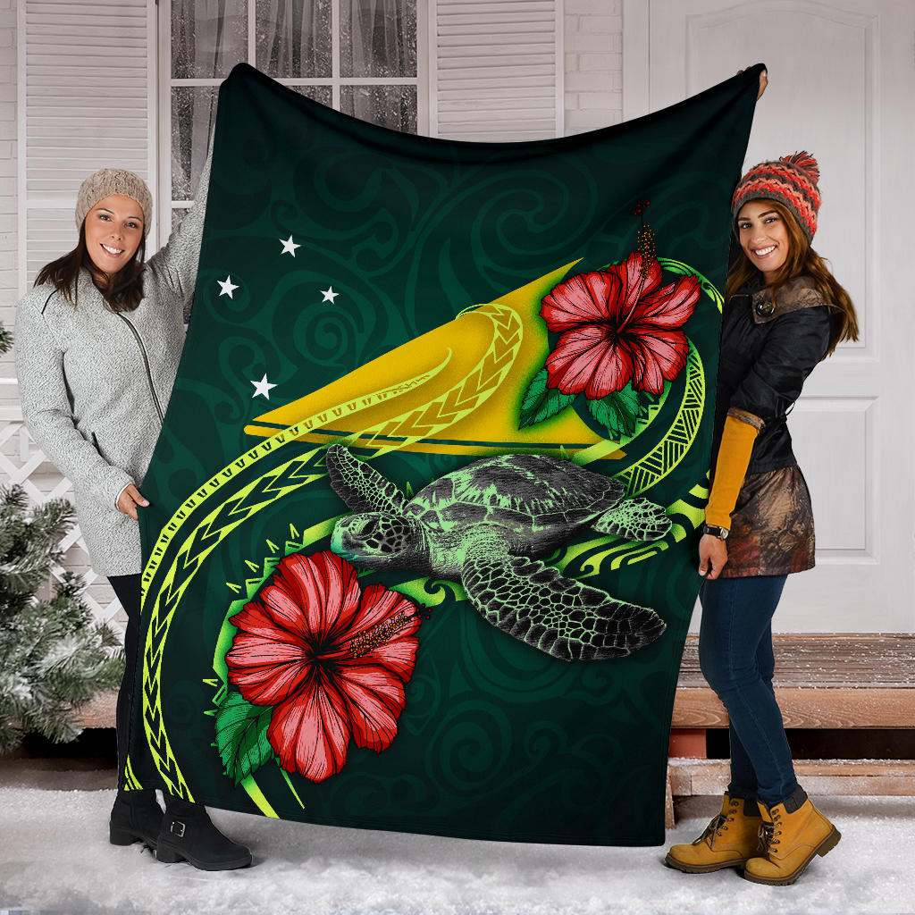 Tokelau Polynesian Premium Blanket - Green Turtle Hibiscus