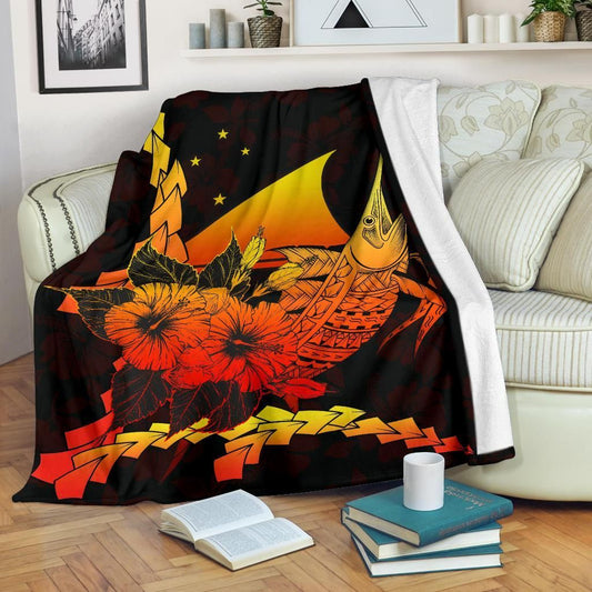 Tokelau Polynesian Premium Blanket - Swordfish With Hibiscus