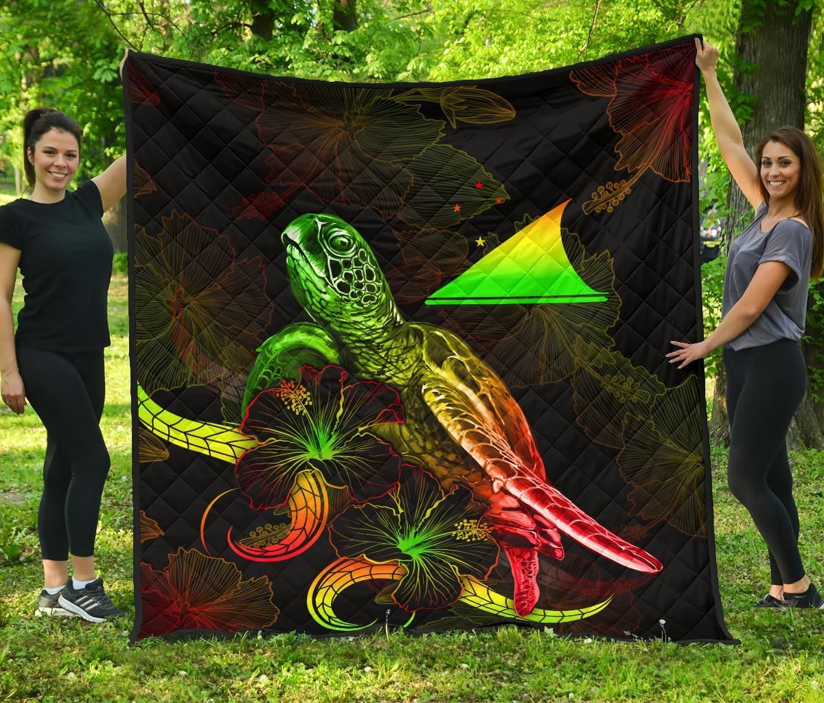 Tokelau Polynesian Premium Quilt - Turtle With Blooming Hibiscus Reggae