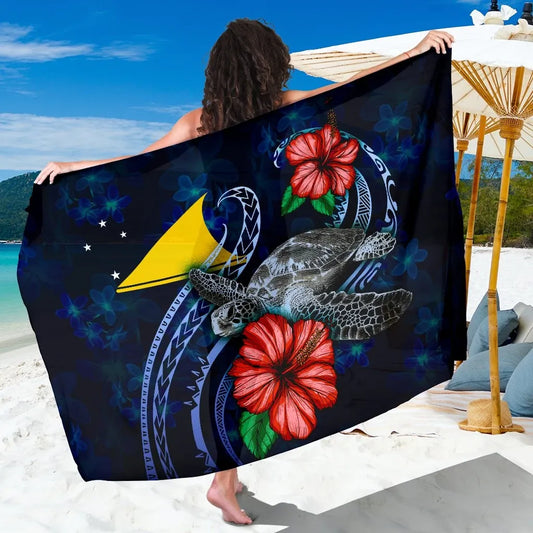 Tokelau Polynesian Sarong - Blue Turtle Hibiscus