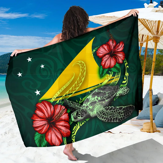 Tokelau Polynesian Sarong - Green Turtle Hibiscus