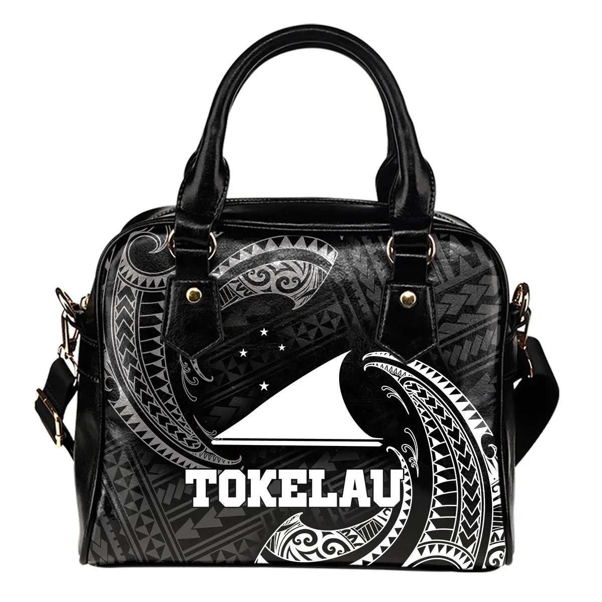 Tokelau Polynesian Shoulder Handbag - White Tribal Wave