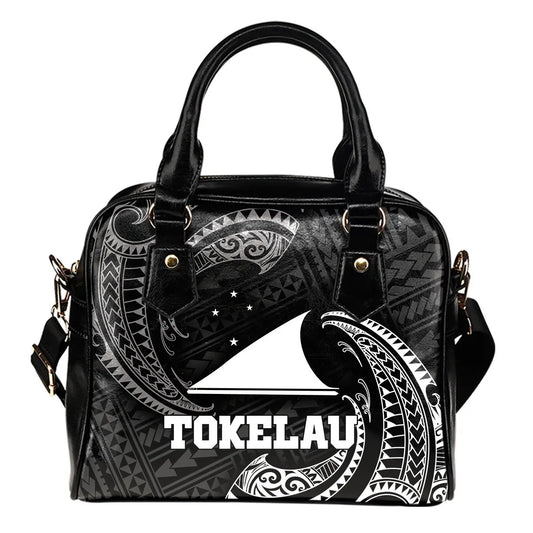 Tokelau Polynesian Shoulder Handbag - White Tribal Wave