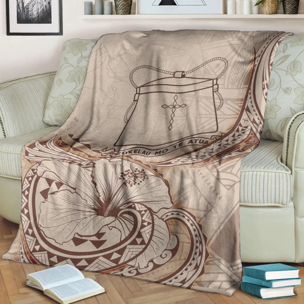 Tokelau Premium Blanket - Hibiscus Flowers Vintage Style