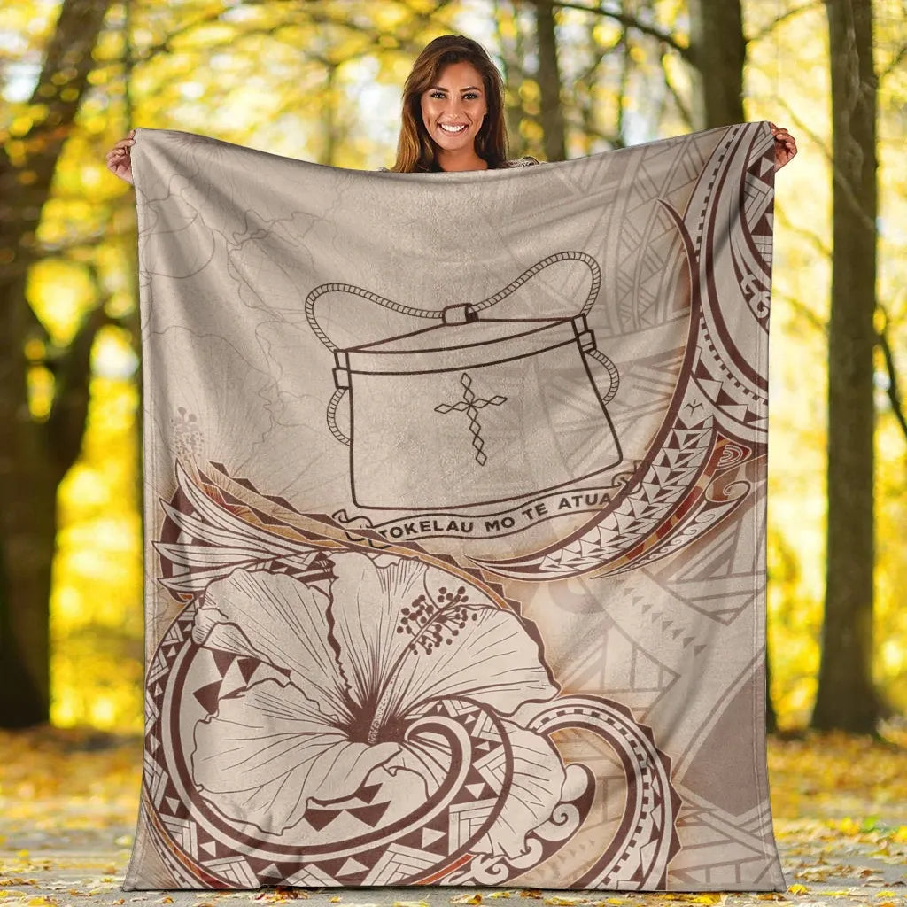 Tokelau Premium Blanket - Hibiscus Flowers Vintage Style