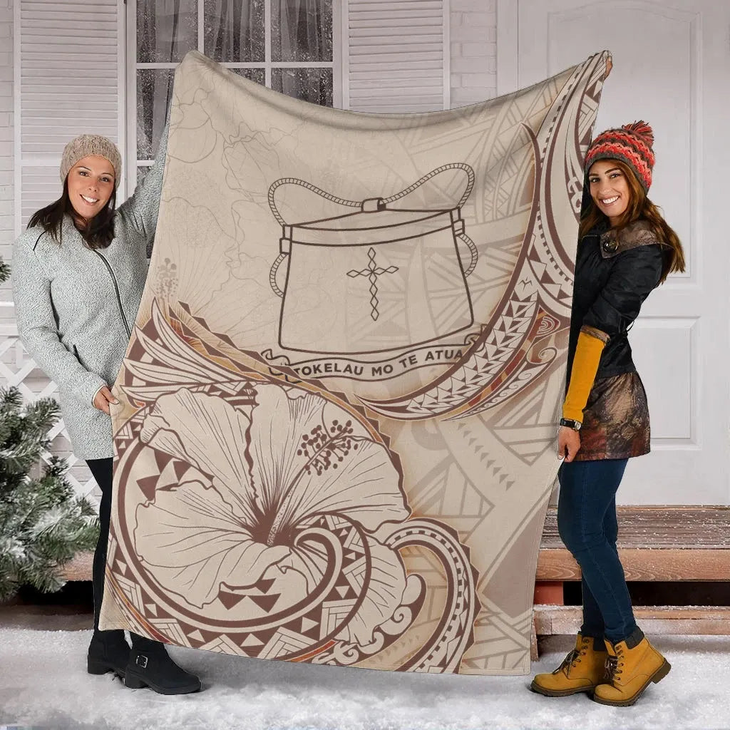 Tokelau Premium Blanket - Hibiscus Flowers Vintage Style