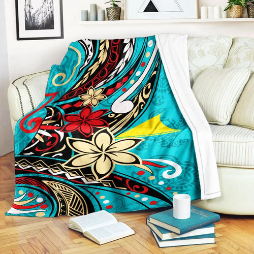 Tokelau Premium Blanket - Tribal Flower With Special Turtles Blue Color
