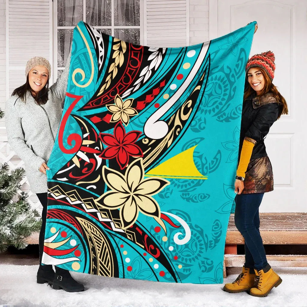 Tokelau Premium Blanket - Tribal Flower With Special Turtles Blue Color