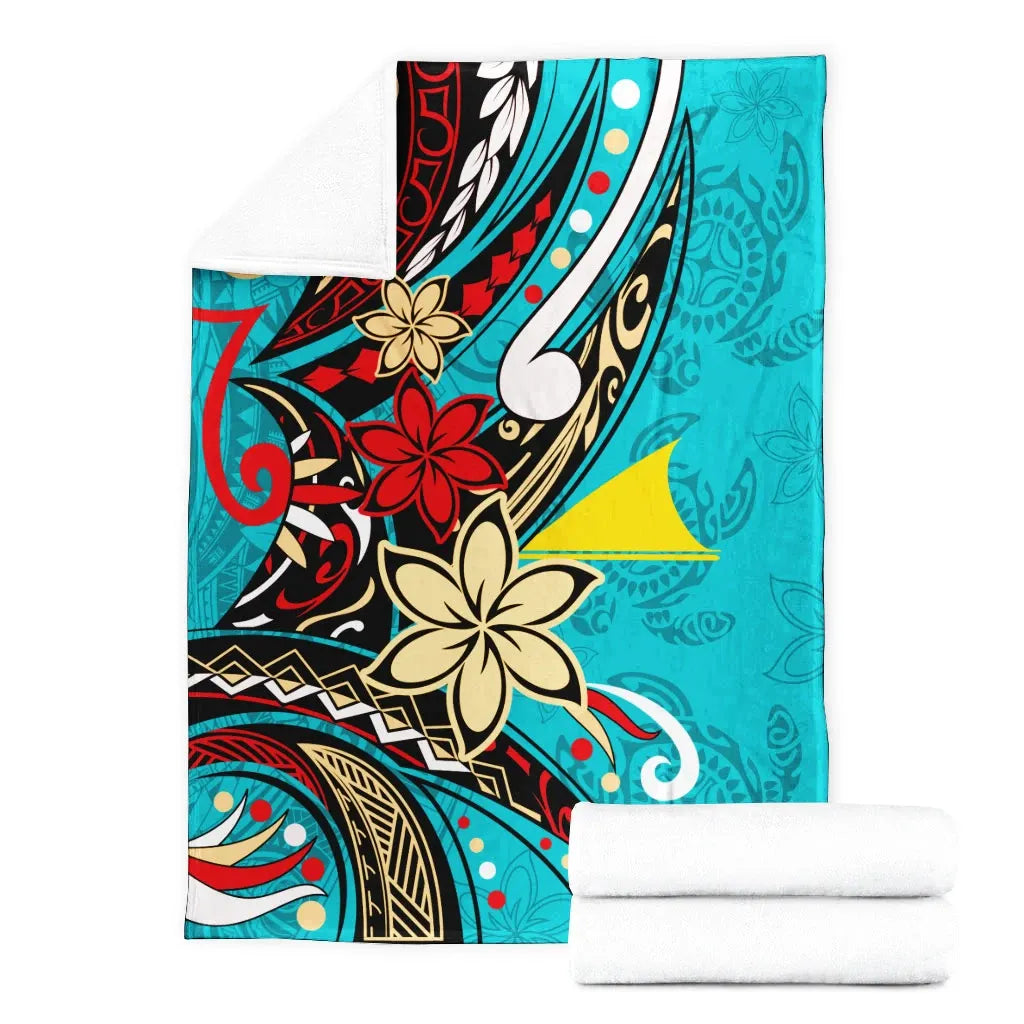 Tokelau Premium Blanket - Tribal Flower With Special Turtles Blue Color